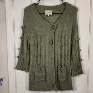 Sweet by Miss Me M Alpaca Blend Moss Green Cardigan Eclectic Grandpa Whimsy M